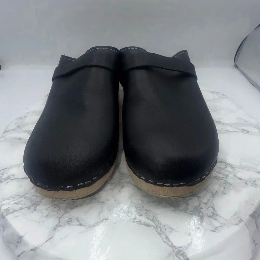 LOTTA’S From Stockholm Swedish Black Leather and Wooden Clogs-EUR 44/US Women’s